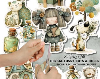 Herbal Ephemera Fussy Cuts: Vintage Botanical Sticker Sheets, Apothecary Ephemera (Digital Download)