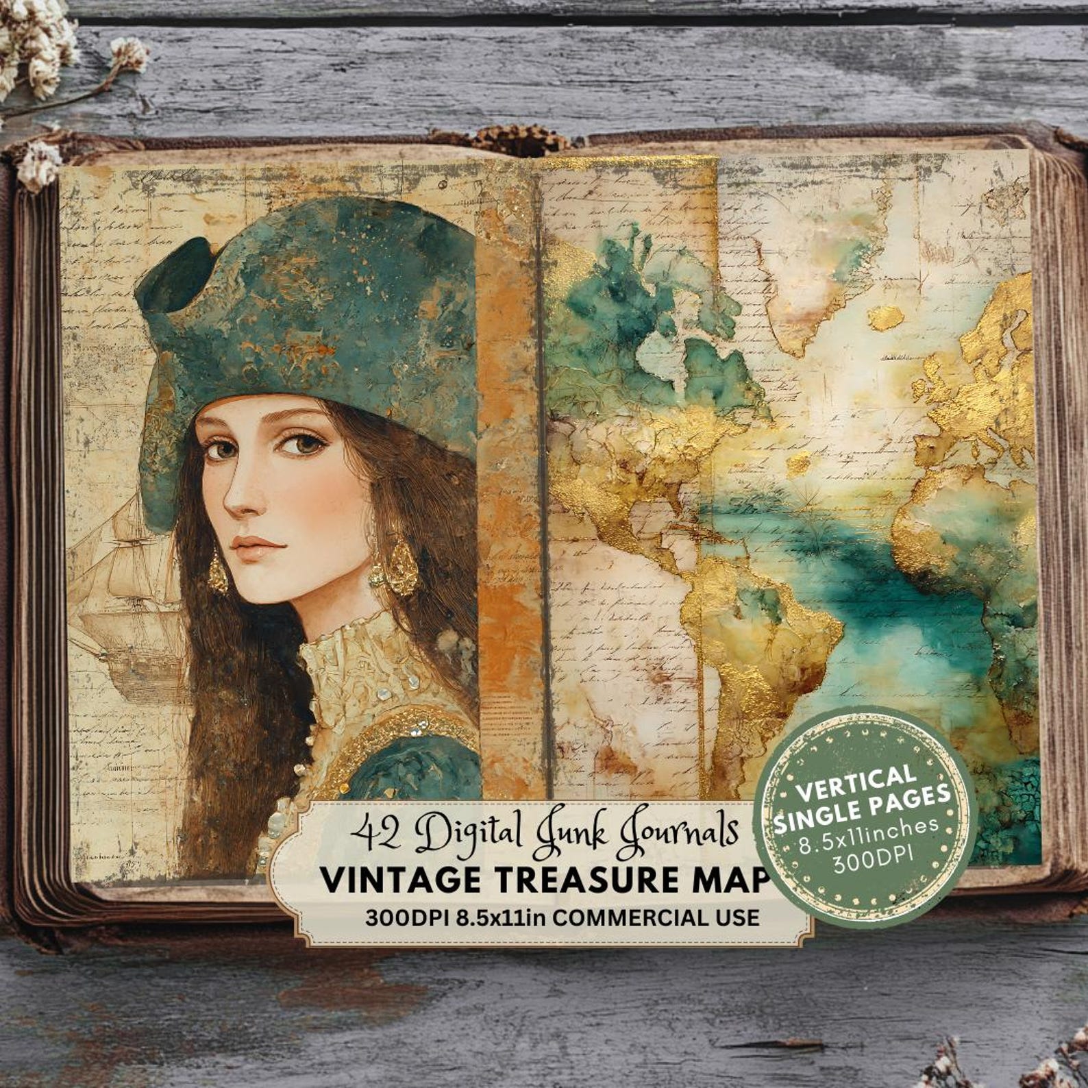 Treasure Map Junk Journal Kit: Vintage Pirate Ephemera, Nautical ...