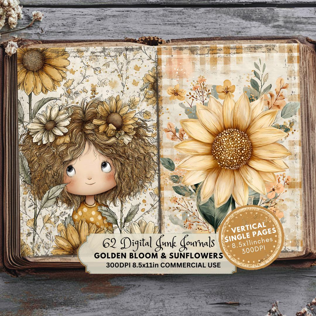 Sunflower Junk Journal Kit: Vintage Floral Ephemera, Rustic Meadow ...