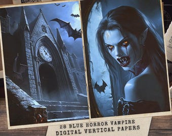 Gothic Vampire Junk Journal Papers: Blue Halloween Ephemera (Digital Download)