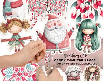 Candy Cane Fussy Cuts: Christmas Printable Sticker Art (Digital Download, Full Letter Size)
