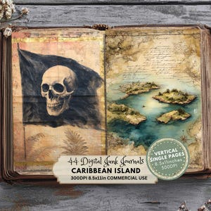 Treasure Island Junk Journal Kit, druckbare Vintage Ephemera, Bastelbedarf, DIY Journal Seiten, Scrapbook Ideen, Abenteuer, Piraten, Sommer