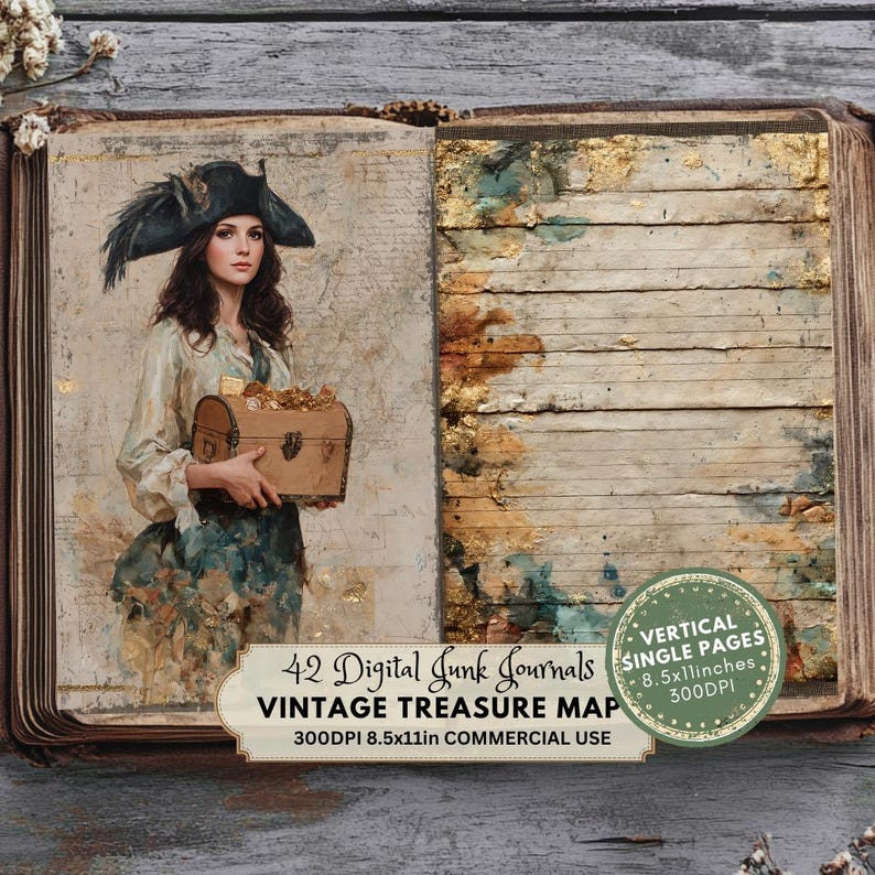 Treasure Map Junk Journal Kit: Vintage Pirate Ephemera, Nautical ...