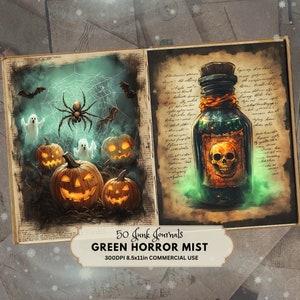 Ephemera Verde de Halloween | Kit de Diário de Junk de Halloween Vintage com Papéis Digitais Imprimíveis | Download Digital de Halloween para Cartões de Scrapbook