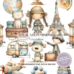 Explorer clipart vakantie: vintage retro reizen illustraties (digitale download, png 3 x 3 inch)