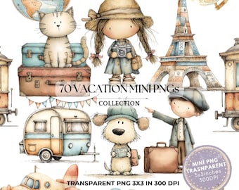 Explorer Clipart Vacation: Vintage Retro Travel Clip Art (Digital Download, PNG 3x3 inches)