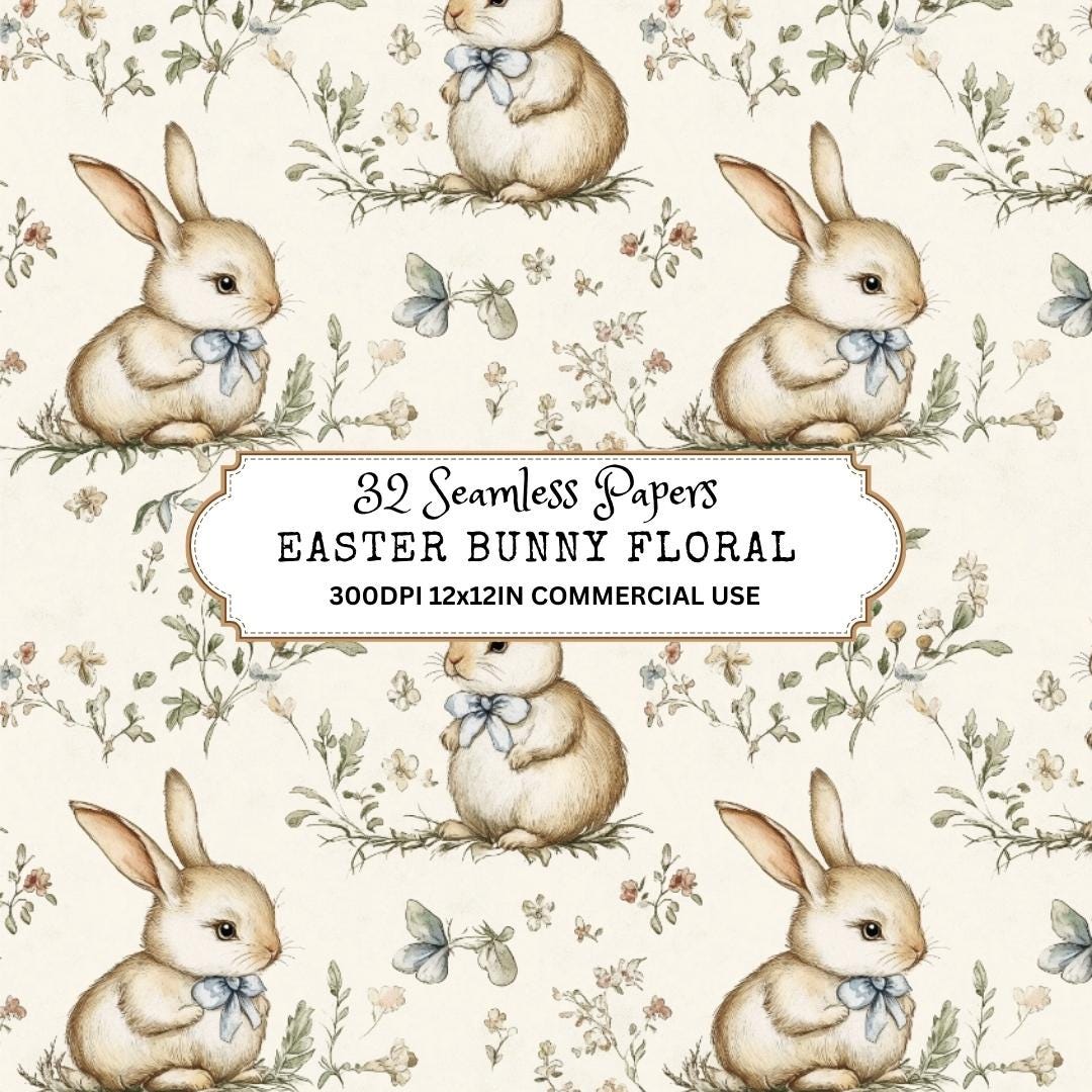 Pastel Easter Bunny Floral Pattern: Spring Scrapbook Paper (digital ...
