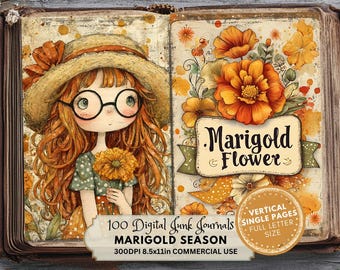 Marigold Junk Journal Printable Kit, Digital Download Ephemera, Craft Supplies for Scrapbooking and Journaling