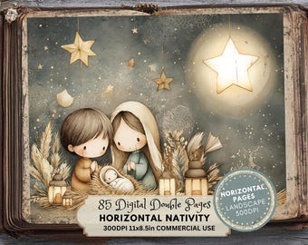 Kit de diario bíblico: Efímeras imprimibles de la Natividad Cristiana (Descarga digital, versión horizontal)
