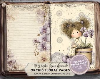 Orchid Junk Journal Pages: Scrapbook Floral Ephemera (Digital Download, Full Letter Size)