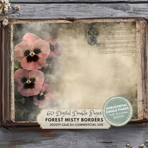 Bordures de page florales, bordures de page forestière pour journal indésirable, cadres nature imprimables, téléchargement numérique pour le scrapbooking et la journalisation