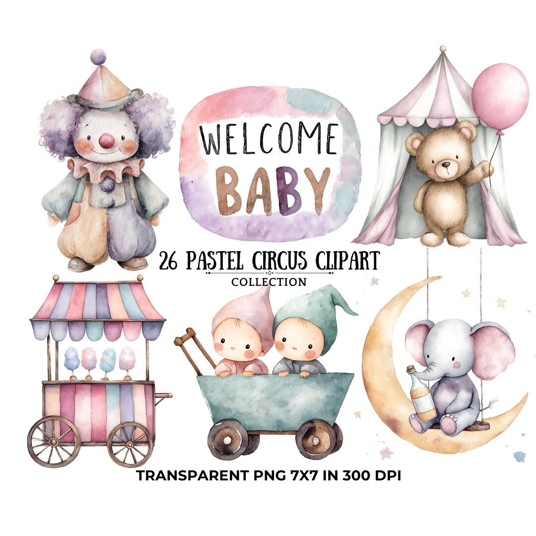 Pastel Circus Tent Clipart, Watercolor Carnival Graphics (digital ...