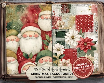 Christmas Printable Background Pages: Scrapbook Papers Ephemera  (Digital Download, Letter Full Size)