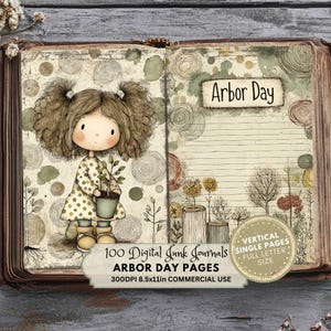 Arbor Day Junk Journal Pages: Forest Nature Theme (Digital Download, Letter Size)