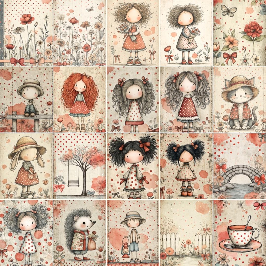 Red Polka Dot Junk Journal Kit: Vintage Collage Papers (digital ...