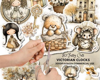 Victorian Clocks Fussy Cuts: Antique Steampunk Printable Kit, Timeworn Ephemera (Digital Download)