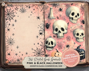 Rosa & Svart Halloween-skräpjournalkit: Utskrivbar Ephemera (digital nedladdning)