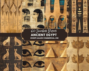 Ancient Egypt Digital Paper: 60 Seamless Hieroglyph Patterns (Digital Download)