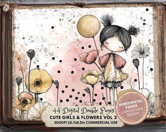 Glamour Junk Journal Pages: Girls & Flowers Ephemera, Hand Made Style (Digital Download, VOL 2)