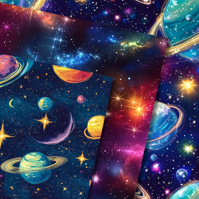 Space Galaxy Pattern: Seamless Planets & Stars Design (digital Download ...