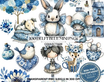Delft Blue Clipart: Dutch Tile Pottery PNG Clip art (Digital Download, 2.5x2.5 in)