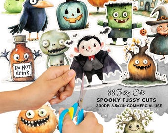 Halloween Fussy Cuts: Spooky Junk Journal Ephemera, Minimalist Style (Digital Download, JPG Files)