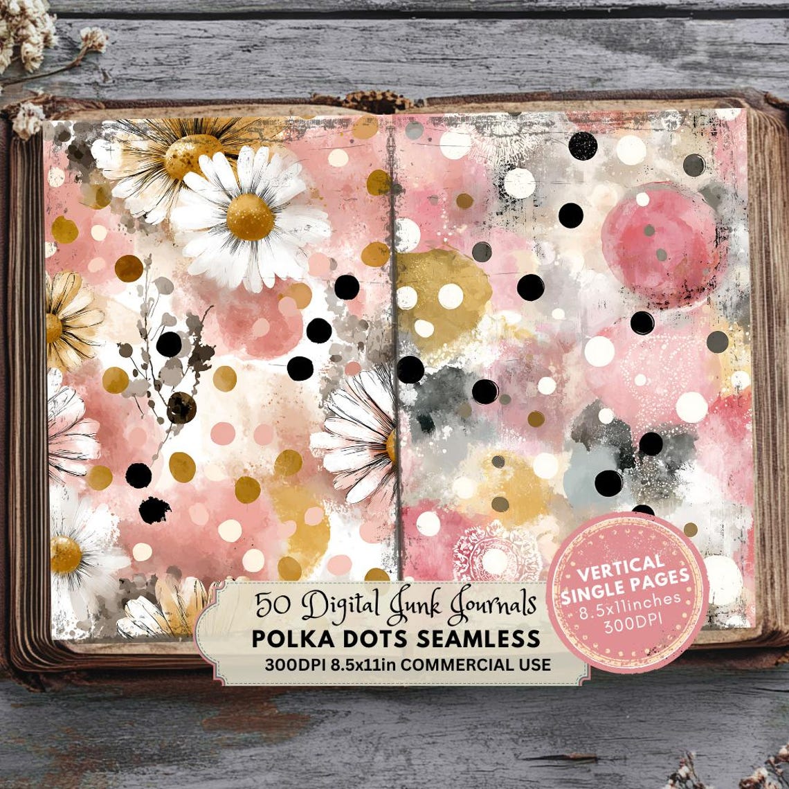 Pink Polka Dot Junk Journal Kit: Printable Scrapbook Ephemera Pages ...