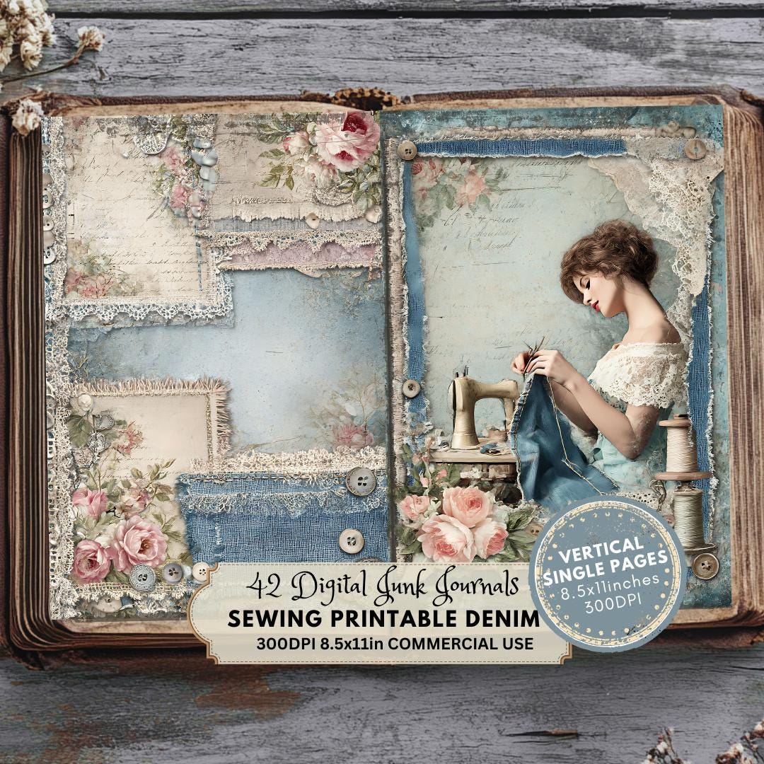 Sewing Junk Journal Printable: Vintage Denim Ephemera (digital Download ...