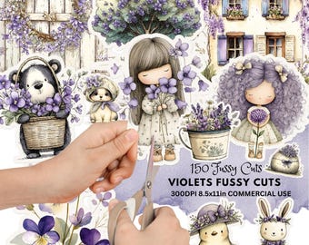 Violets Fussy Cuts: Purple Flower Pre Cut Ephemera (Digital Download, Full Letter Size)