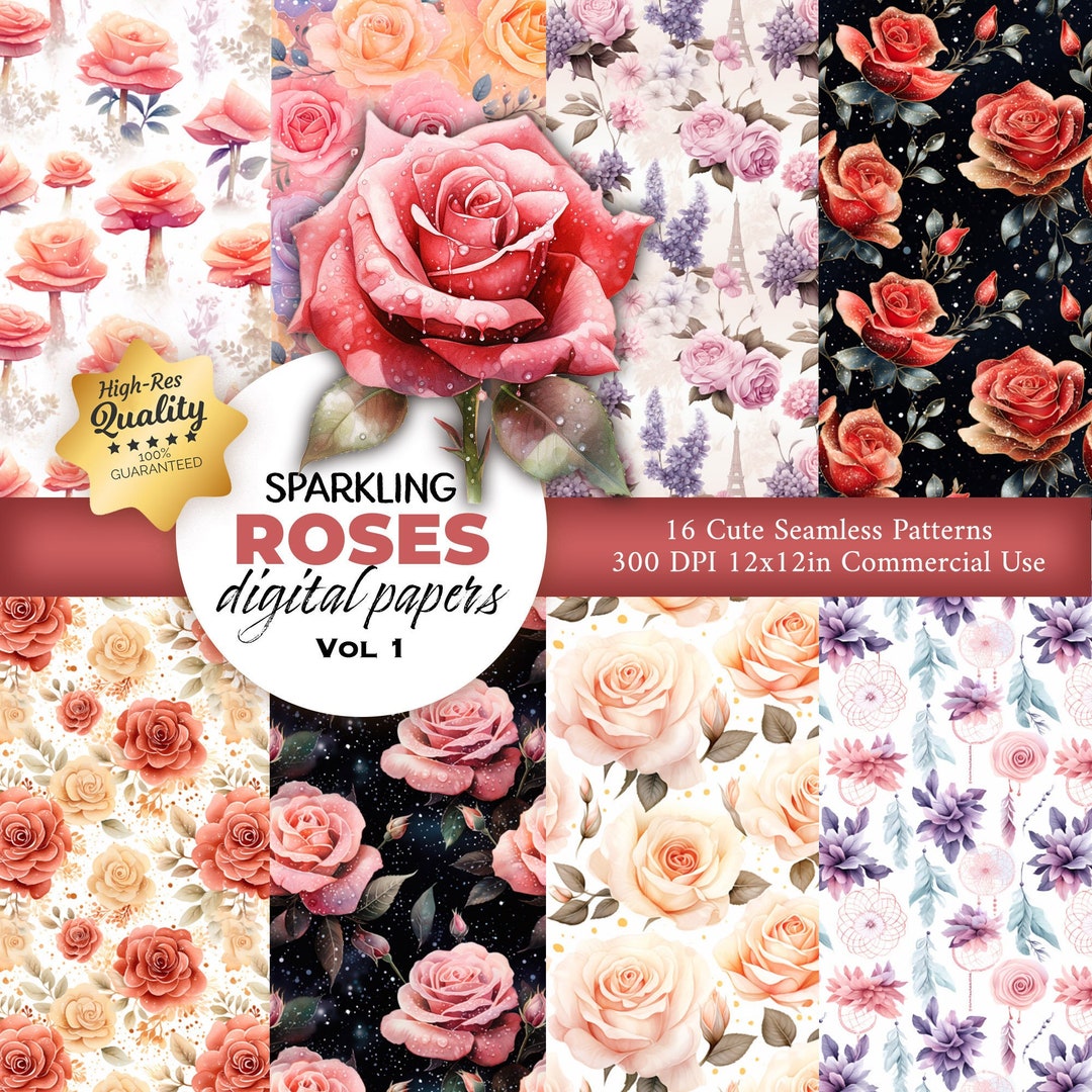 Roses Digital Paper: 16 Floral Seamless Patterns (commercial Use) - Etsy