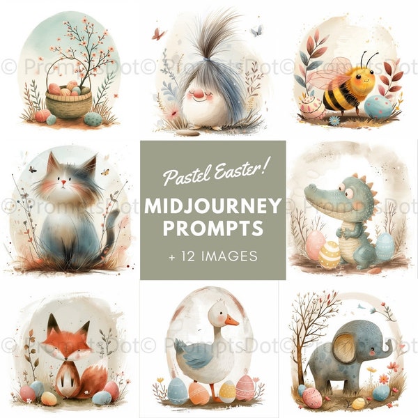 Easter Watercolor Midjourney Prompts, Easter Clipart, Cute Pastel Easter, AI Art, Best Midjourney Prompts, Digital Download, Commercial Use