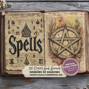 Kit de diário de Grimório das Sombras, kit de itens efêmeros para impressão, download digital, álbum de recortes de bruxa, páginas de Grimório, livro de magia, bruxaria