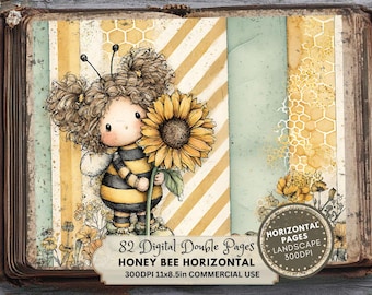 Honey Bee Junk Journal: Spring Floral Ephemera Landscape (Digital Download)