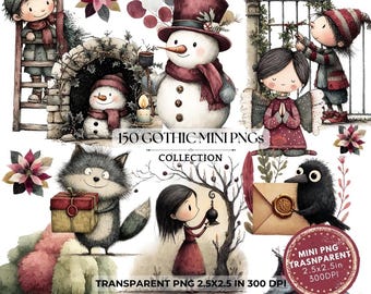 Gothic Clipart: Christmas Dark Fantasy PNG Clip Art (Digital Download, 2.5x2.5 in)