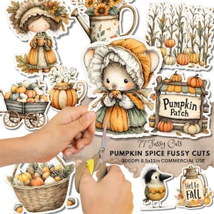 Pumpkin Spice Fussy Cuts, Printable Fall Ephemera, Junk Journal Stickers, Autumn Craft Supplies, Digital Download, Cute Fussy Cuts Stickers