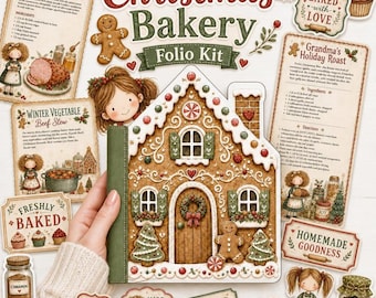 Gingerbread House Folio Kit, Christmas Bakery Printable Ephemera, Cookie Candy Fussy Cuts