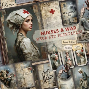 Nurses & War Junk Journal Kit: Vintage Ephemera, Scrapbook Pages (Digital Download)