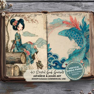 Japan Junk Journal Pages, Asian Background, Printable Collage, Vintage Ephemera, Digital Download, Japanese Asian Art Journals