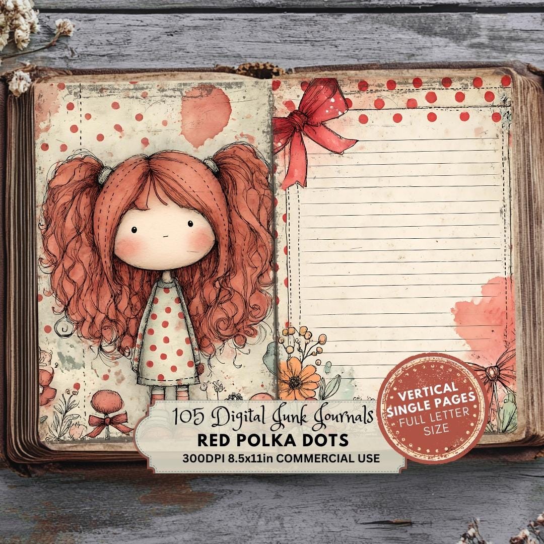 Red Polka Dot Junk Journal Kit: Vintage Collage Papers (digital ...