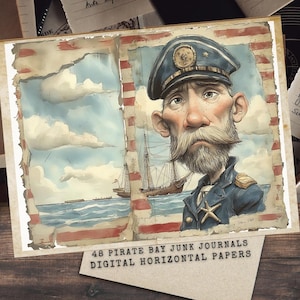 Zestaw dziennika „Pirate Junk” – drukowane pamiątki – morska przygoda – zabytkowy album piracki – dziennik „Grunge Pirate Junk” – pobieranie cyfrowe