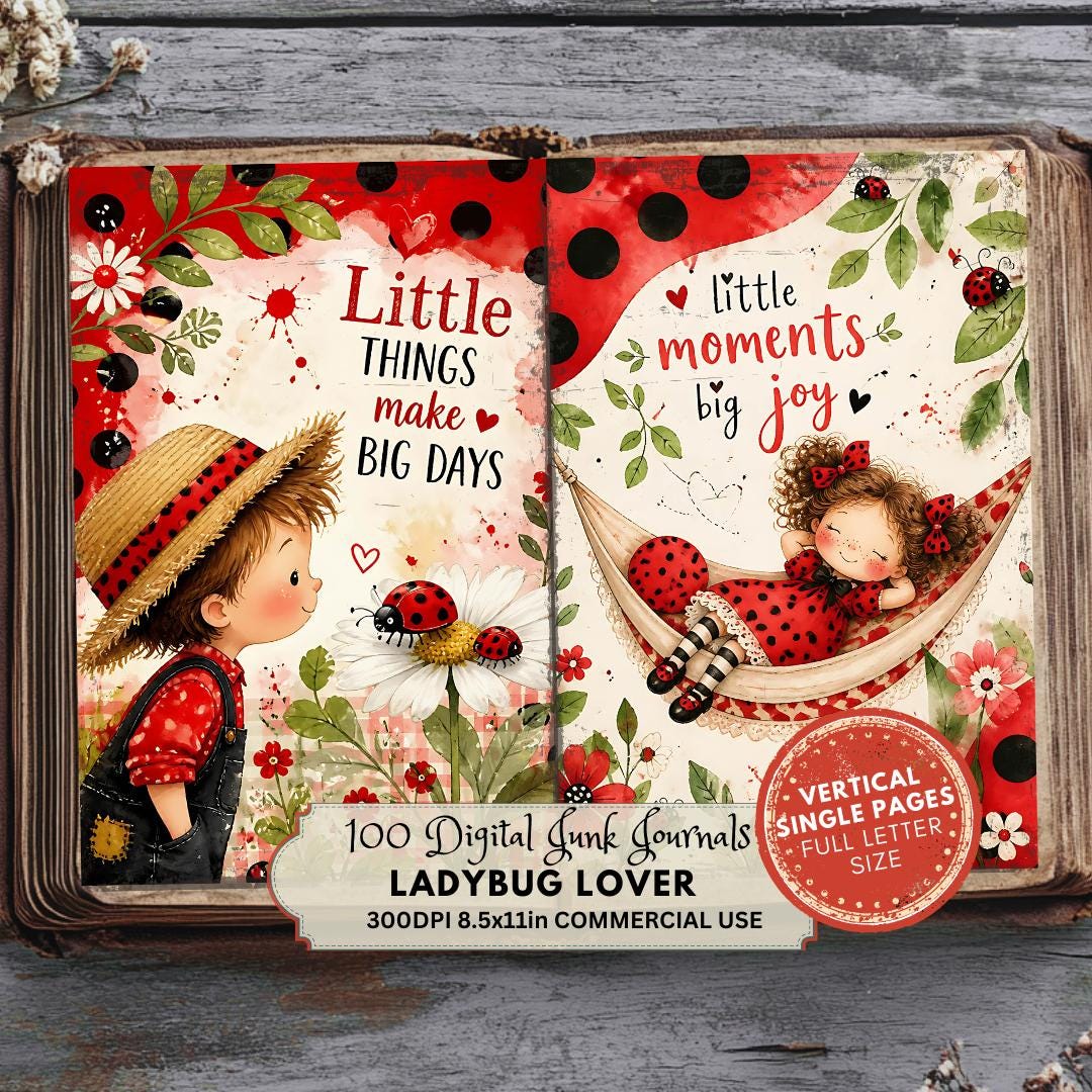 Ladybug Junk Journal, Vintage Printable Kit, Ephemera, Scrapbook Pages ...