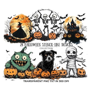Halloween Stencil Clipart: Spooky PNG Designs (Digital Download)