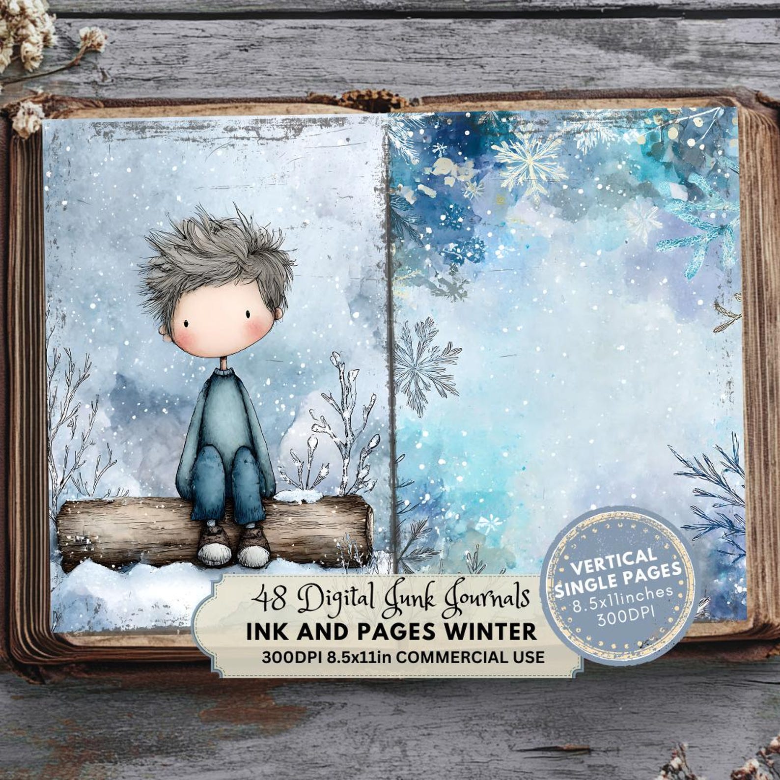 Winter Wonderland Junk Journal Kit: Blue Christmas Digital Scrapbook ...