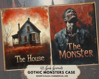 Vintage Gothic Horror Junk Journal Kit: Haunted House & Monsters (Digital Papers)