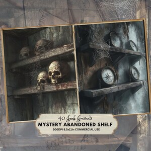 Papel para álbum de recortes de Halloween Misterio en el estante, casa abandonada / Descargas digitales Kit de diario basura / Páginas de diario basura espeluznantes para manualidades