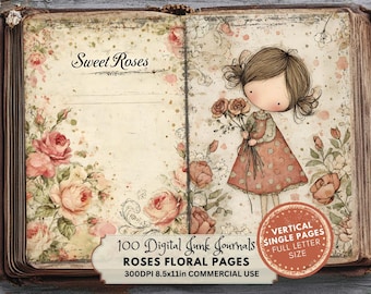 Zestaw do pisania „Rose Junk Journal Kit”: walentynkowe, kwiatowe, różowe efemerydy (do pobrania w formacie cyfrowym, w pełnym formacie)