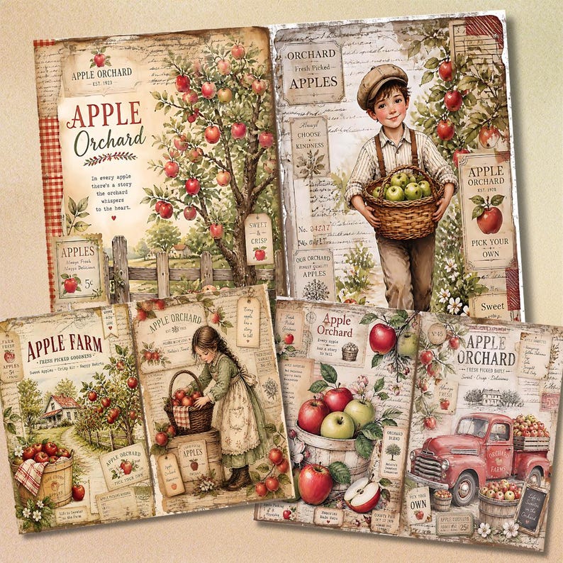 Apple Harvest Double Pages, Fall Cottagecore Journal Kit, Rustic Orchard Ephemera, Cozy Farmhouse Papers image 13
