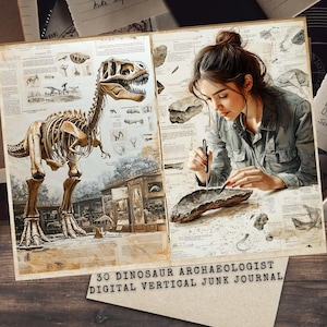 Kit diario di rifiuti di dinosauri / Effimere vintage / Pagine di album stampabili / Carta da parati giurassica / Documenti preistorici / Effimere archeologo