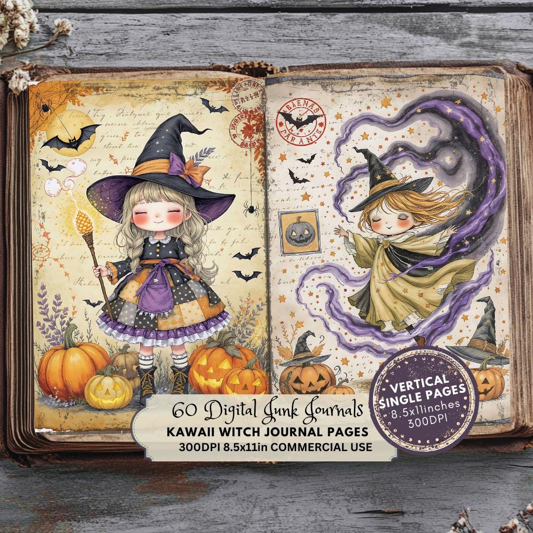 Witch Junk Journal Kit, Kawaii Halloween Ephemera (digital Download - Etsy