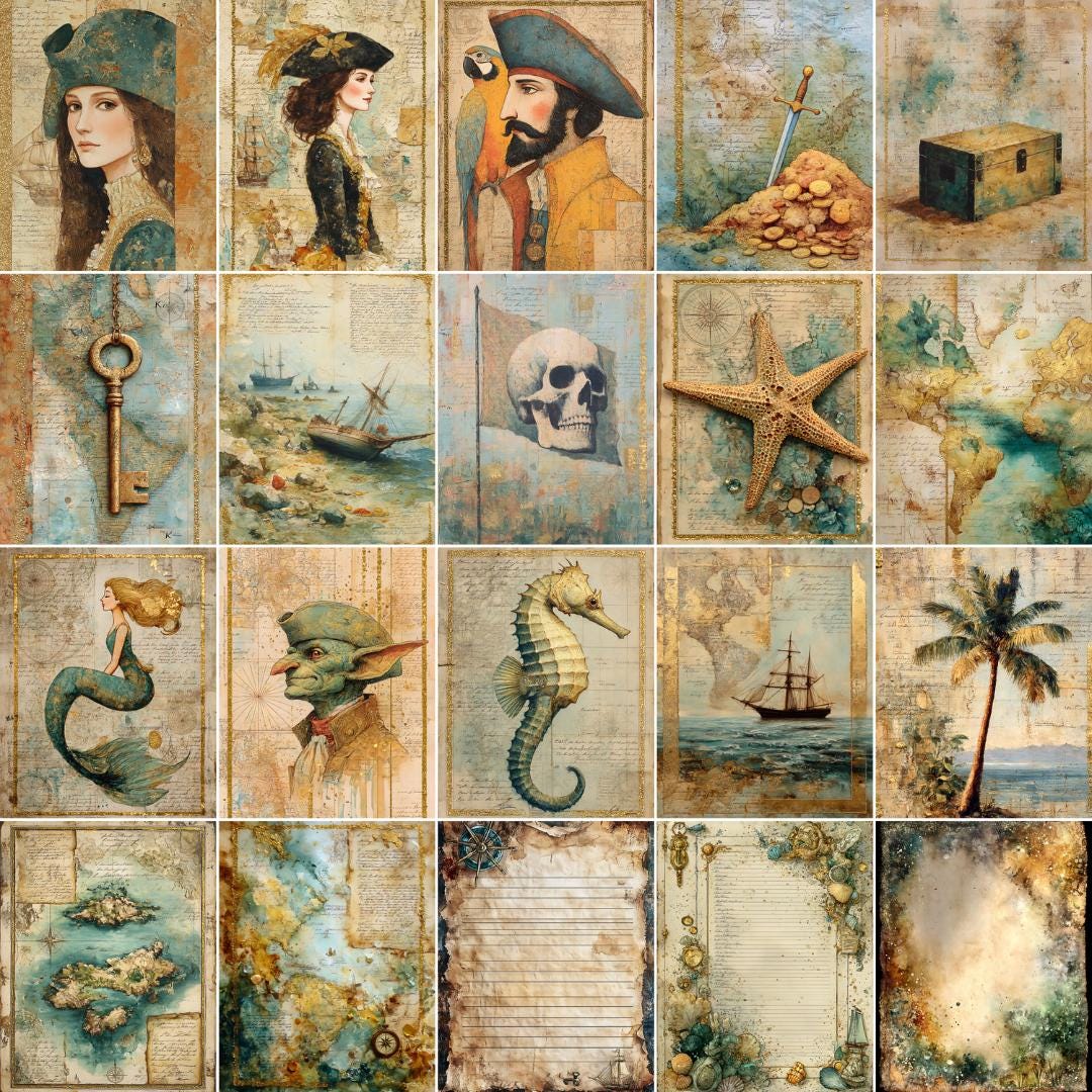Treasure Map Junk Journal Kit: Vintage Pirate Ephemera, Nautical ...